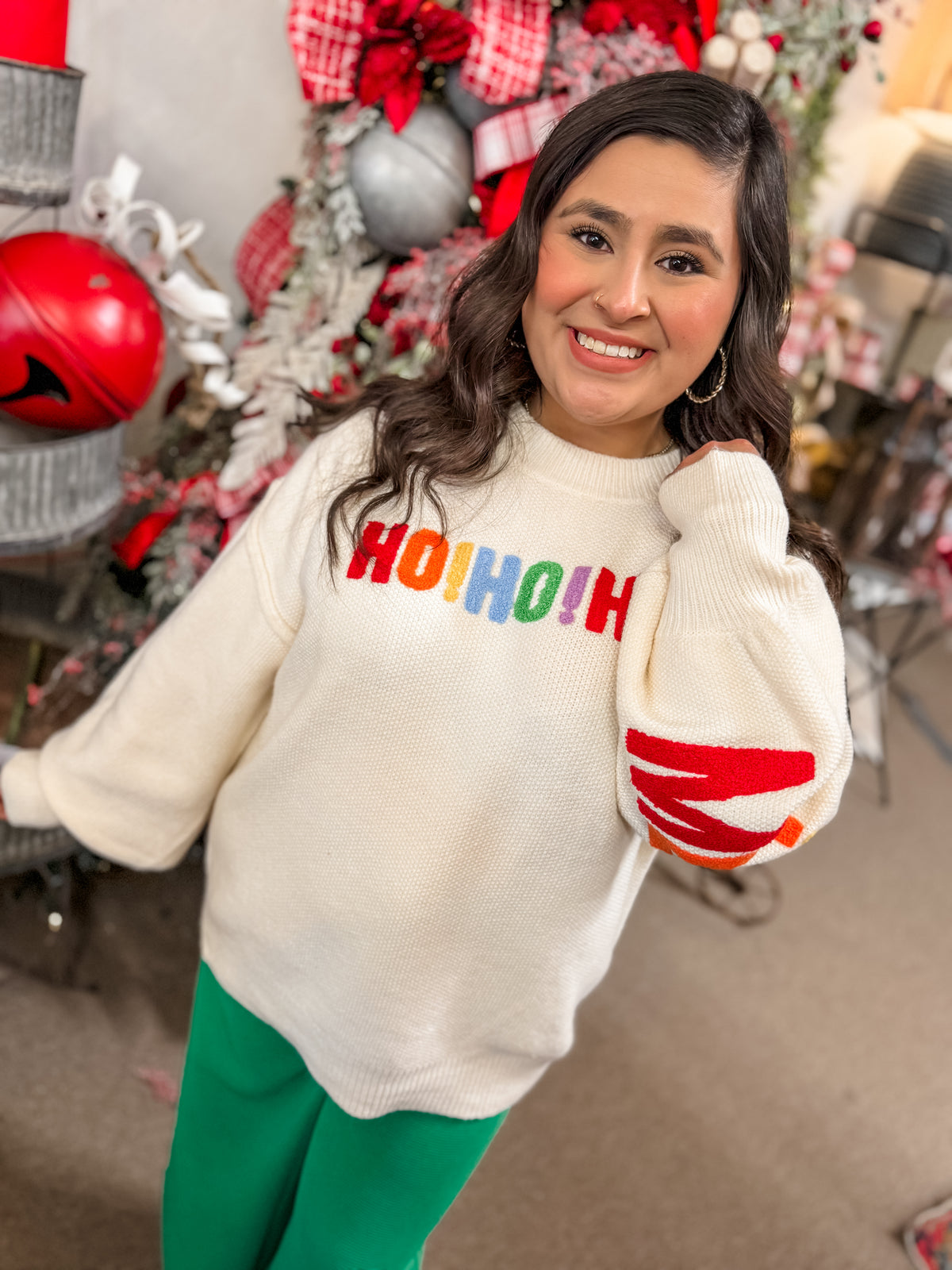 ho ho ho colorful cream sweater