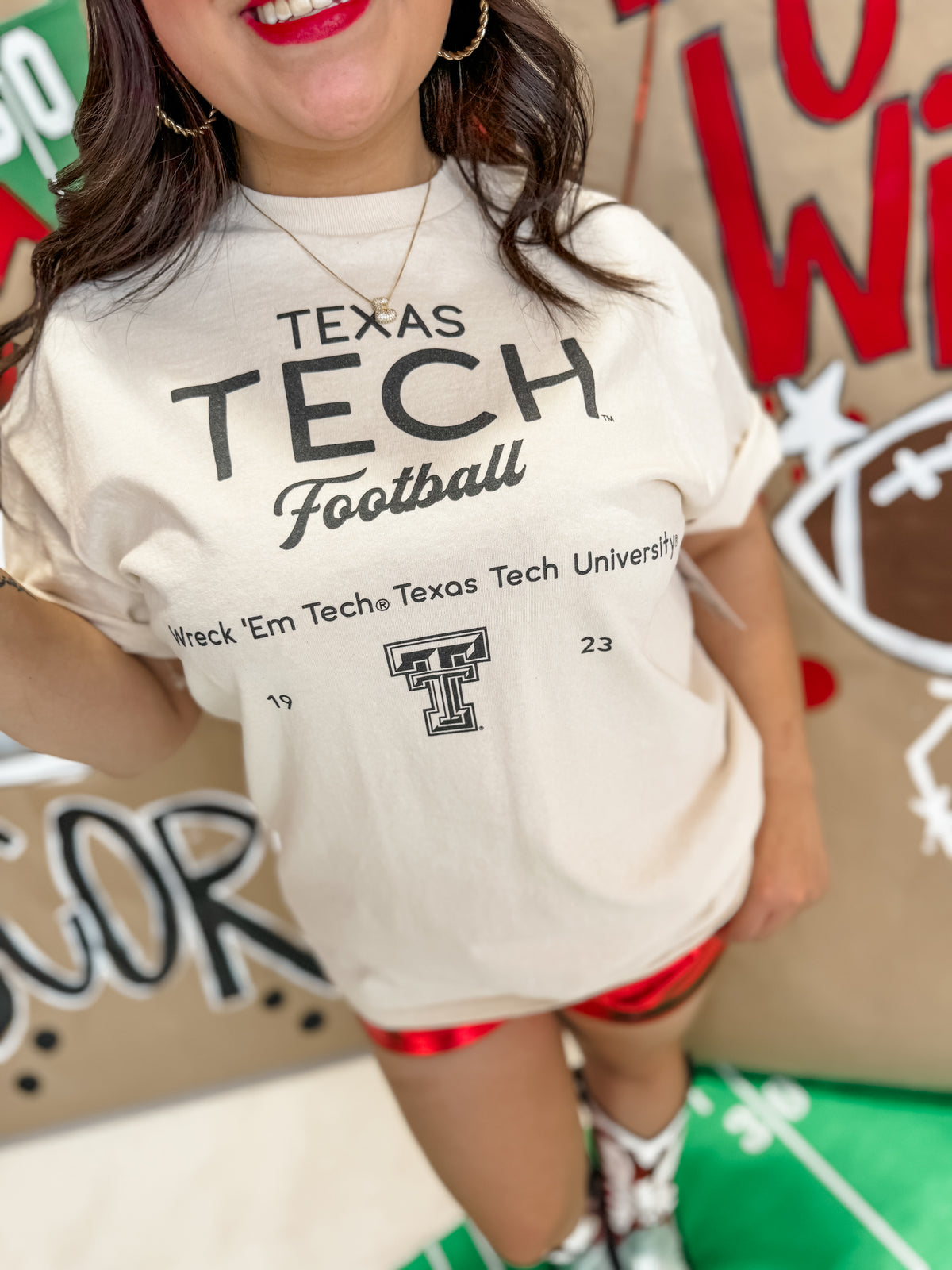 Texas Tech Shot Off Off White Thrifted Tee- Licensed Apparel By Livy Lu Designs