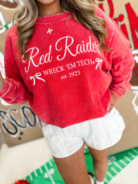 Texas Tech Established Bows Red Corded Crew Sweatshirt- Licensed Apparel By Livy Lu Designs