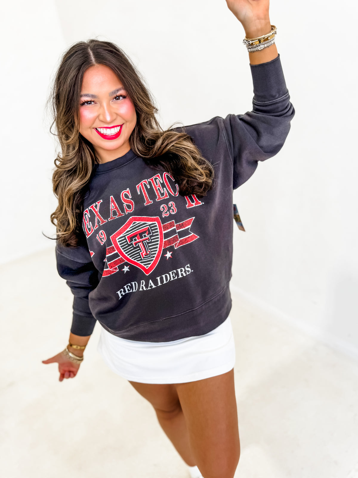 Texas Tech Pep Rally Black Oversized Crew Hi-Dive Sweatshirt- Licensed Apparel By Livy Lu Designs