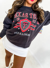 Texas Tech Pep Rally Black Oversized Crew Hi-Dive Sweatshirt- Licensed Apparel By Livy Lu Designs