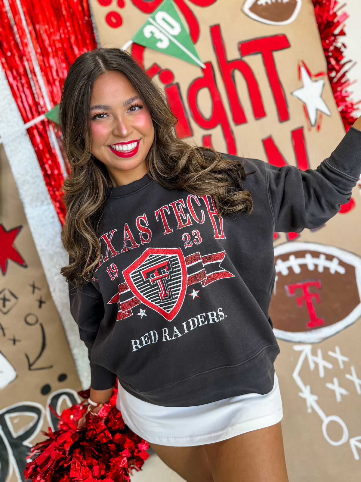 Texas Tech Pep Rally Black Oversized Crew Hi-Dive Sweatshirt- Licensed Apparel By Livy Lu Designs