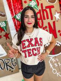 Texas Tech Tartan Off White Thrifted Tee- Licensed Apparel By Livy Lu Designs