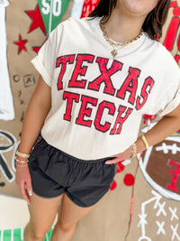 Texas Tech Tartan Off White Thrifted Tee- Licensed Apparel By Livy Lu Designs