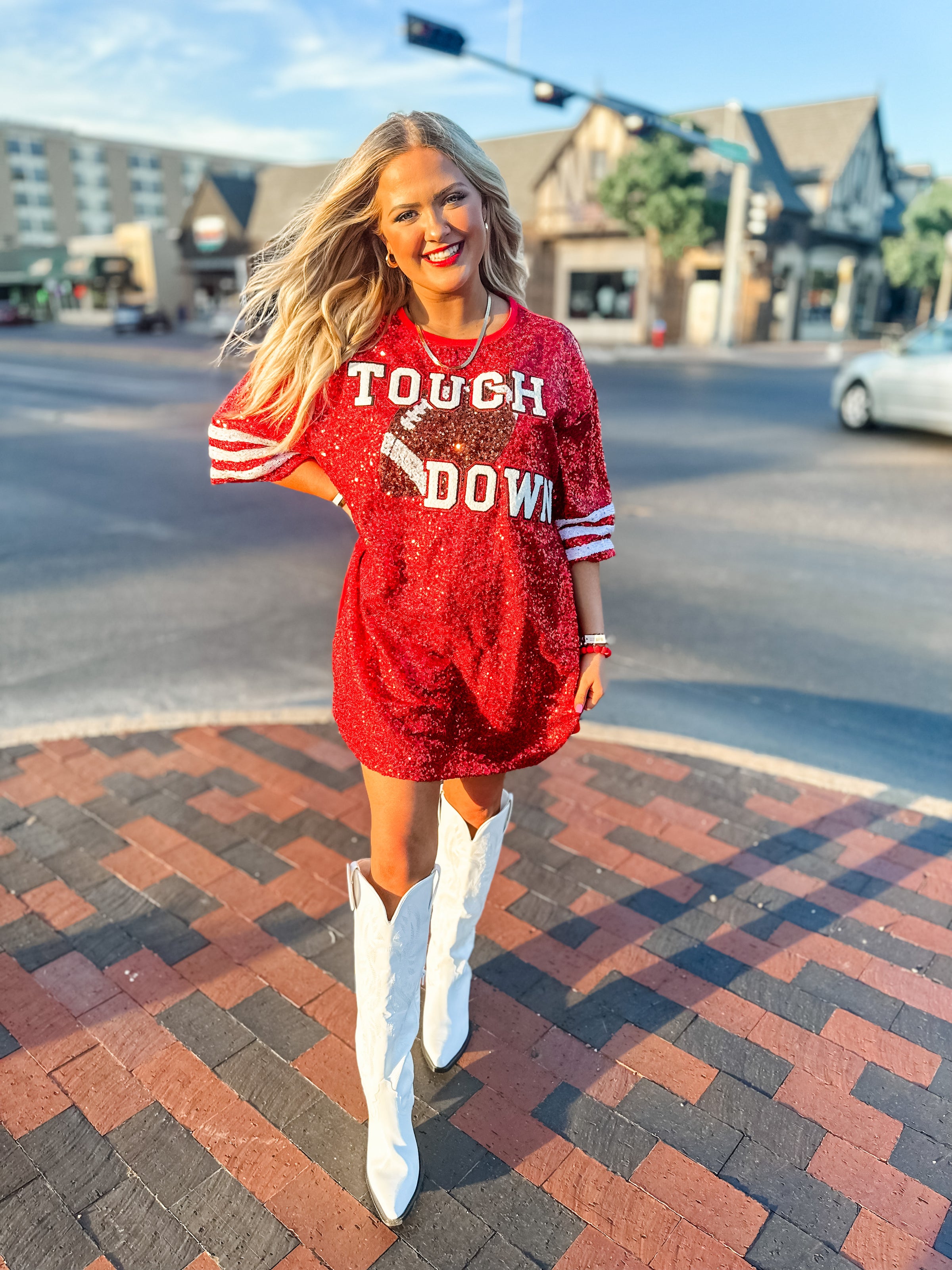 #15 Red Sequin Jersey TShirt Dress