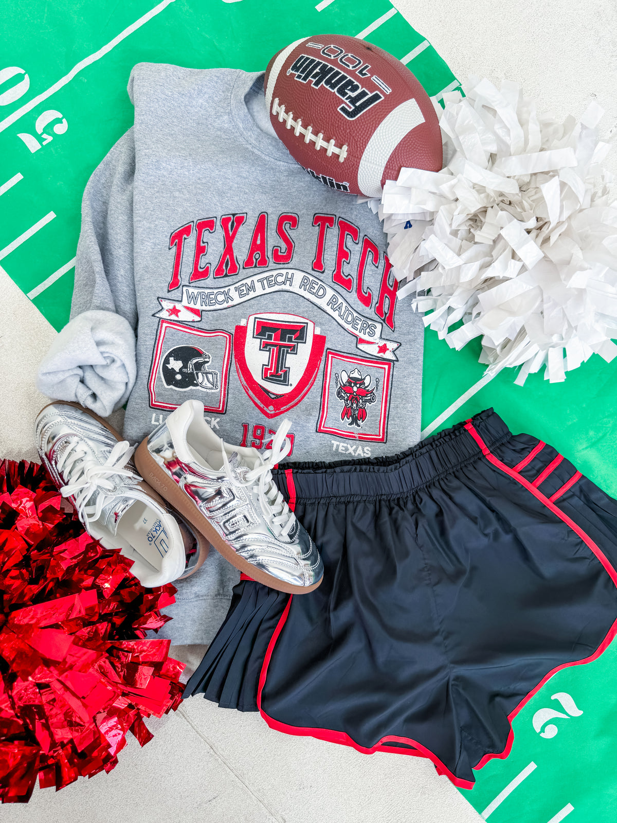 Texas Tech Prep Patch Gray Thrifted Sweatshirt- Licensed Apparel By Livy Lou Designs