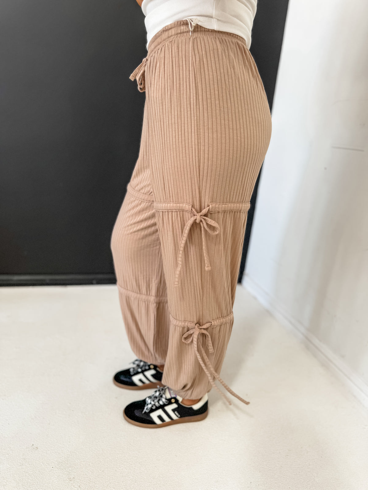 Nude Wide Rib Loose Fit Tie Pants