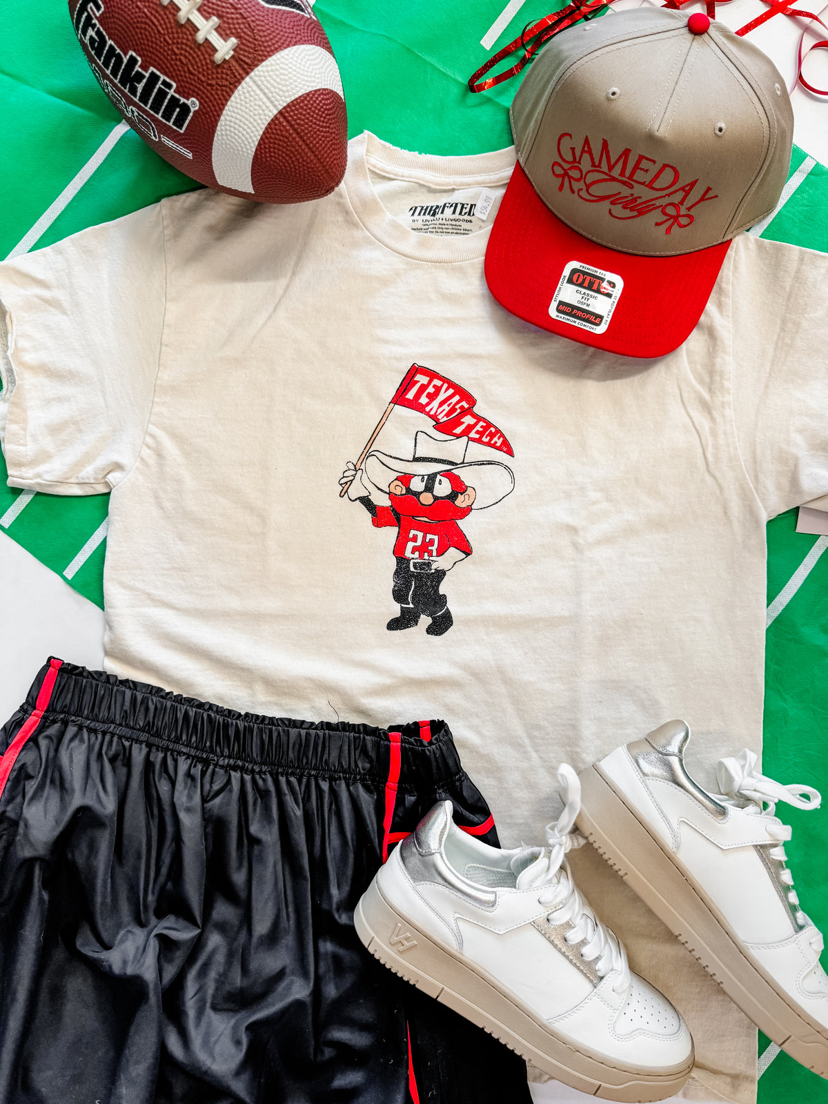 Texas Tech Mascot Flag Off White Thrifted Tee- Licensed Apparel By Livy Lu Designs