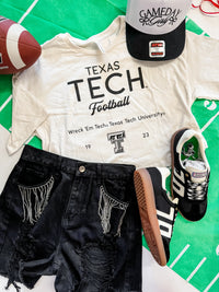 Texas Tech Shot Off White Cropped Tee- Licensed Apparel By Livy Lu Designs