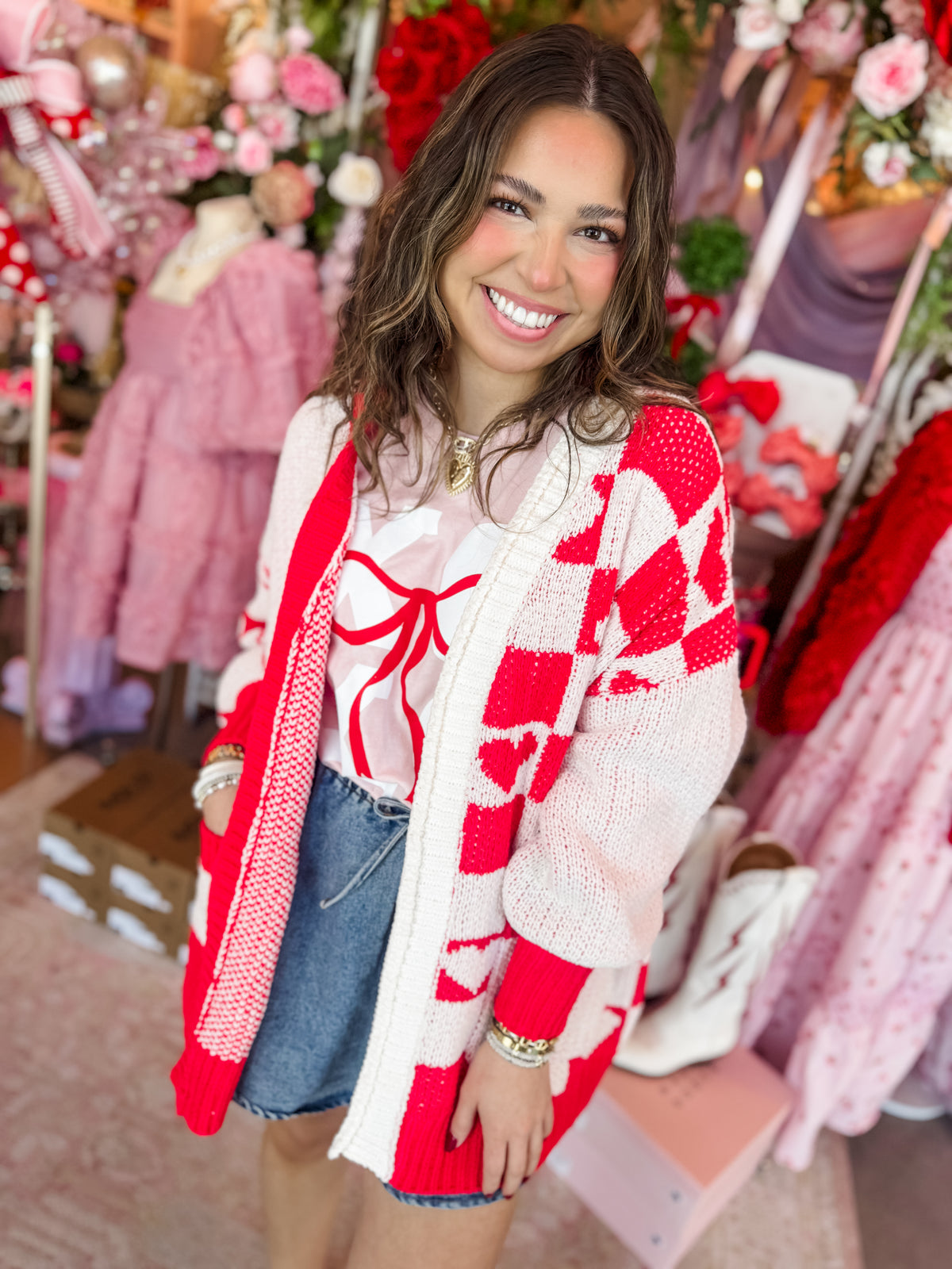 Checkered Cherry Heart Cardigan