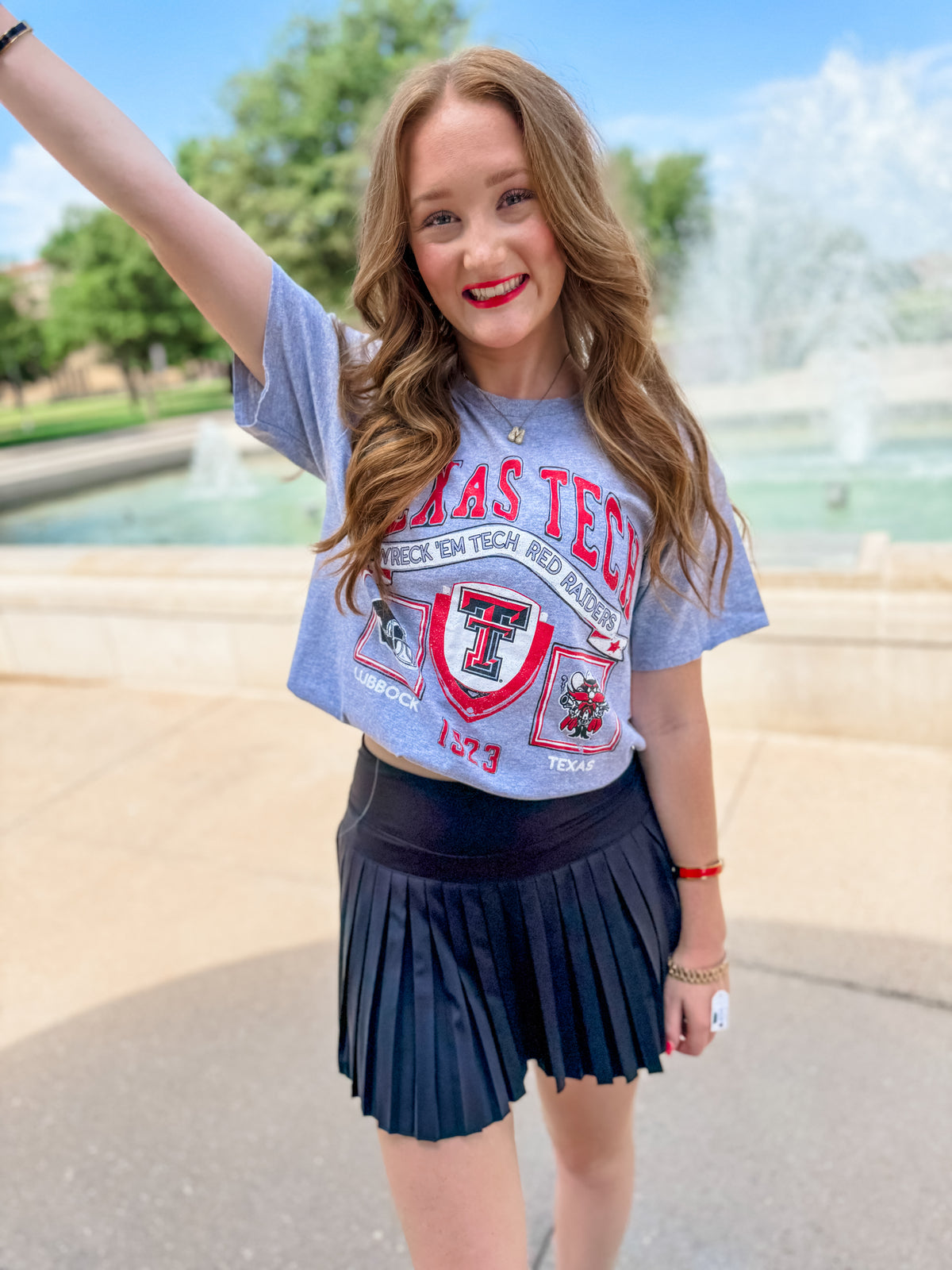 Texas Tech Prep Patch Gray Thrifted Tee- Licensed Apparel By Livy Lu Designs