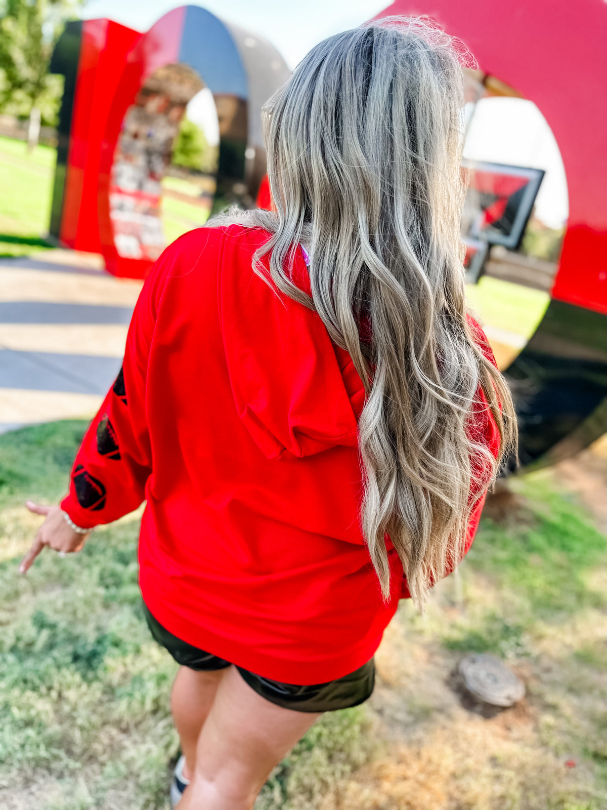 Raider Red Football Sequin Quarter Zip Up