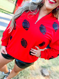 Raider Red Football Sequin Quarter Zip Up