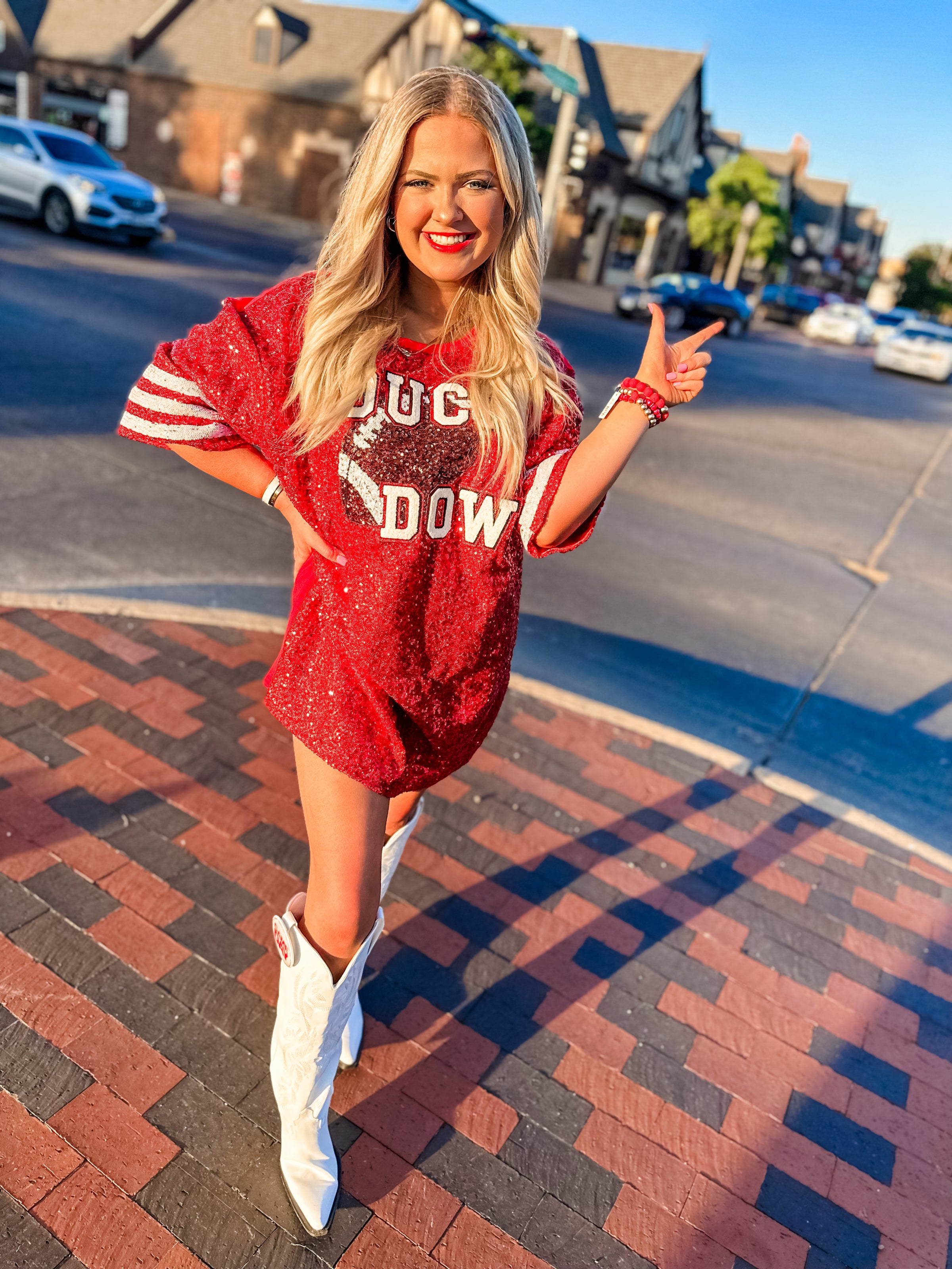 #15 Red Sequin Jersey TShirt Dress