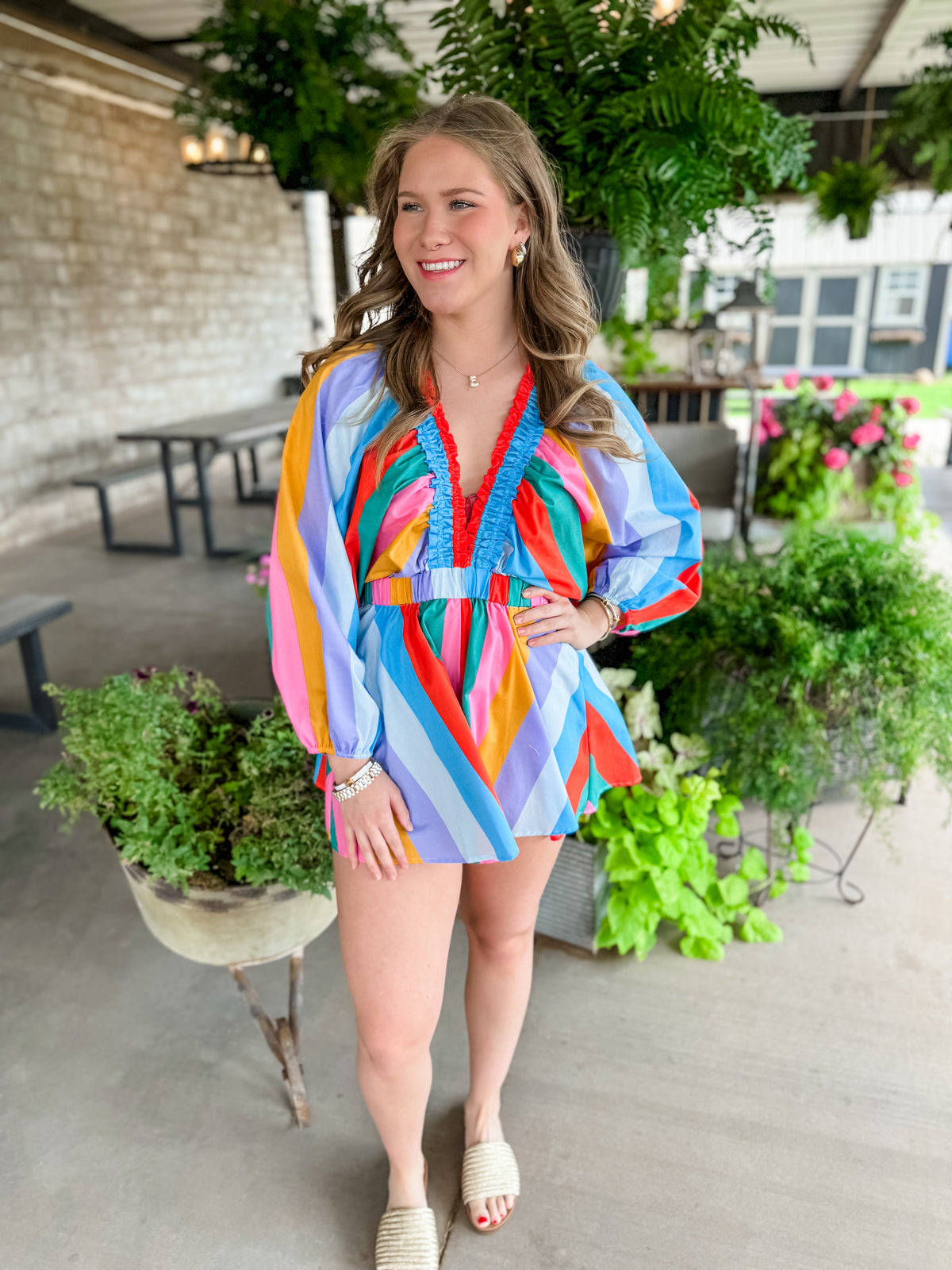 PALM BEACH PLUNGE NECK ROMPER - JELLY BEANS