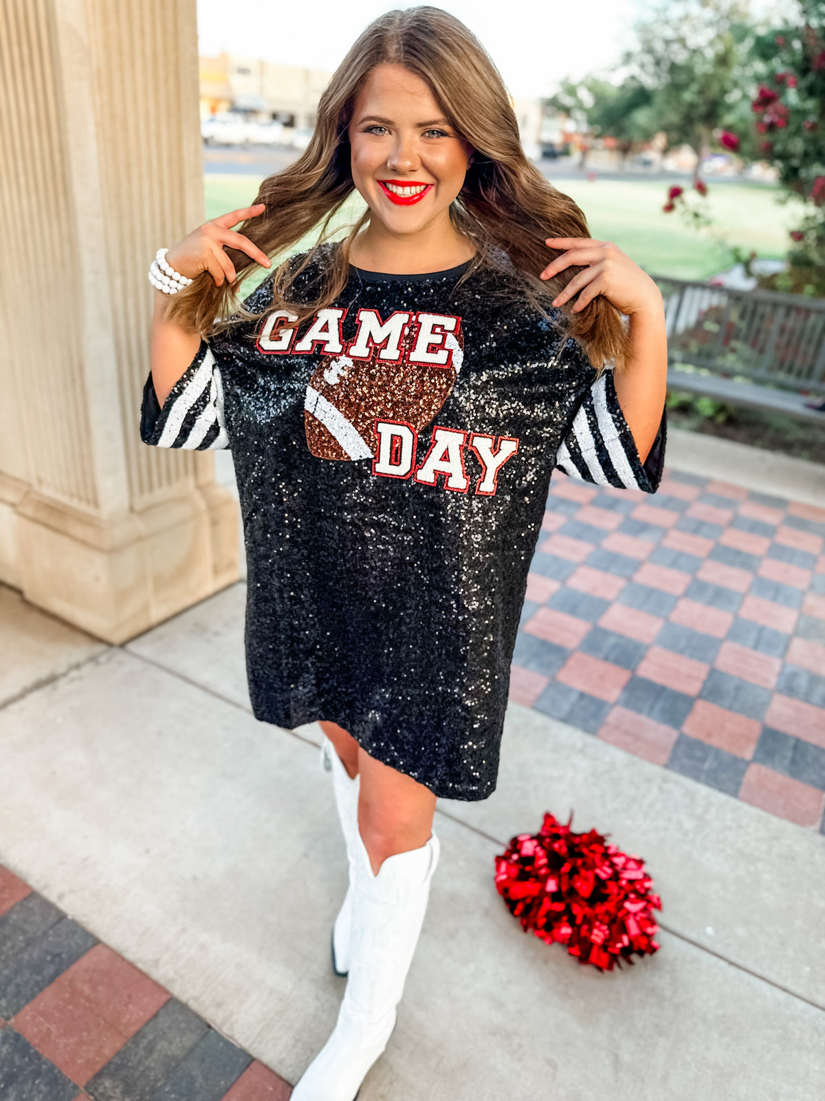 Game Day Black Sequin Jersey Dress