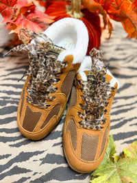 Tan Brown Cheetah Laced Slides