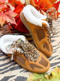 Tan Brown Cheetah Laced Slides