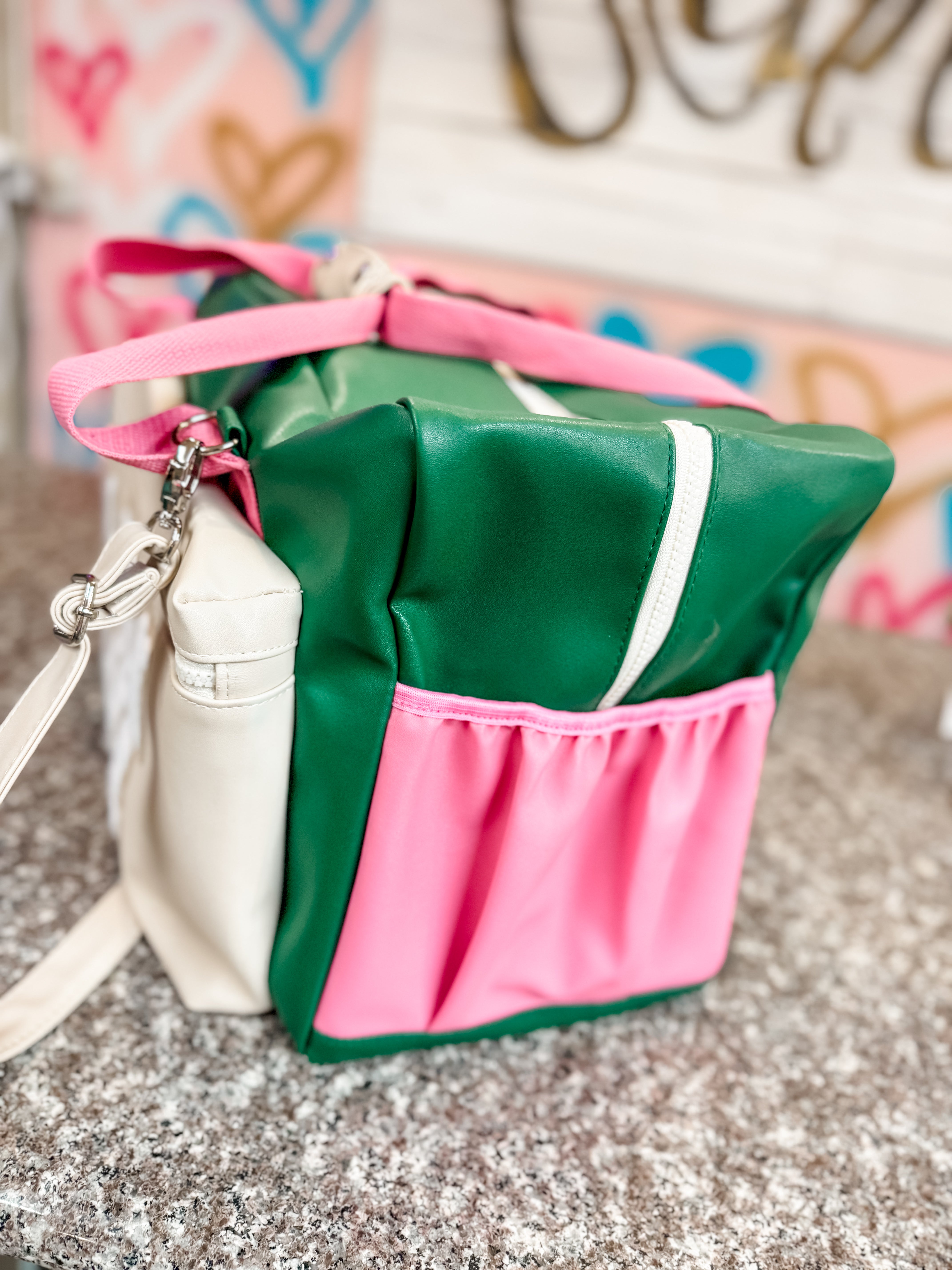 Custom Duffle Bag - Livin Life Color Block (Green/Pink/Cream