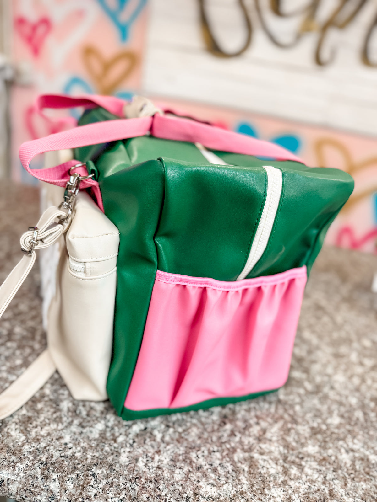 Custom Duffle Bag - Livin Life Color Block (Green/Pink/Cream)