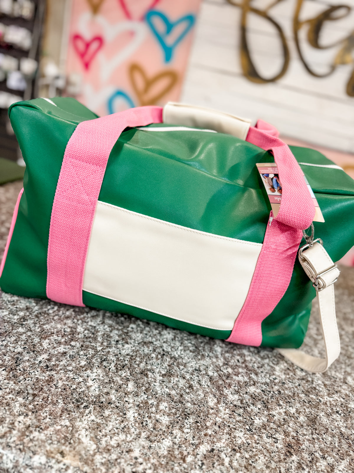 Custom Duffle Bag - Livin Life Color Block (Green/Pink/Cream)