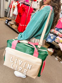 Custom Duffle Bag - Livin Life Color Block (Green/Pink/Cream)