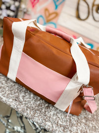 Custom Duffle Bag - Going Places Color Block (Rust/Pink/Cream)