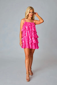 DISCO TIERED SEQUIN SHORT DRESS - ROUGE