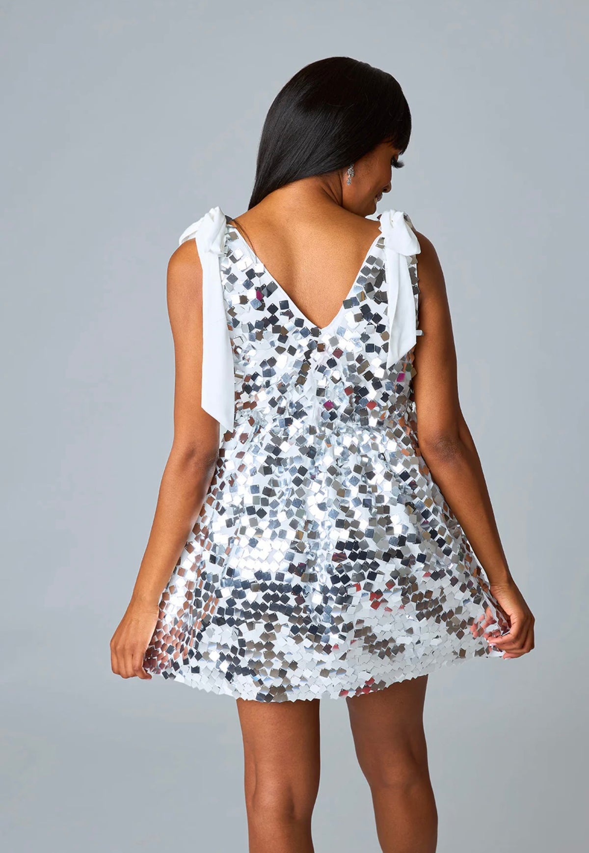 MELANIE TIE-SHOULDER MINI DRESS - OVERCAST