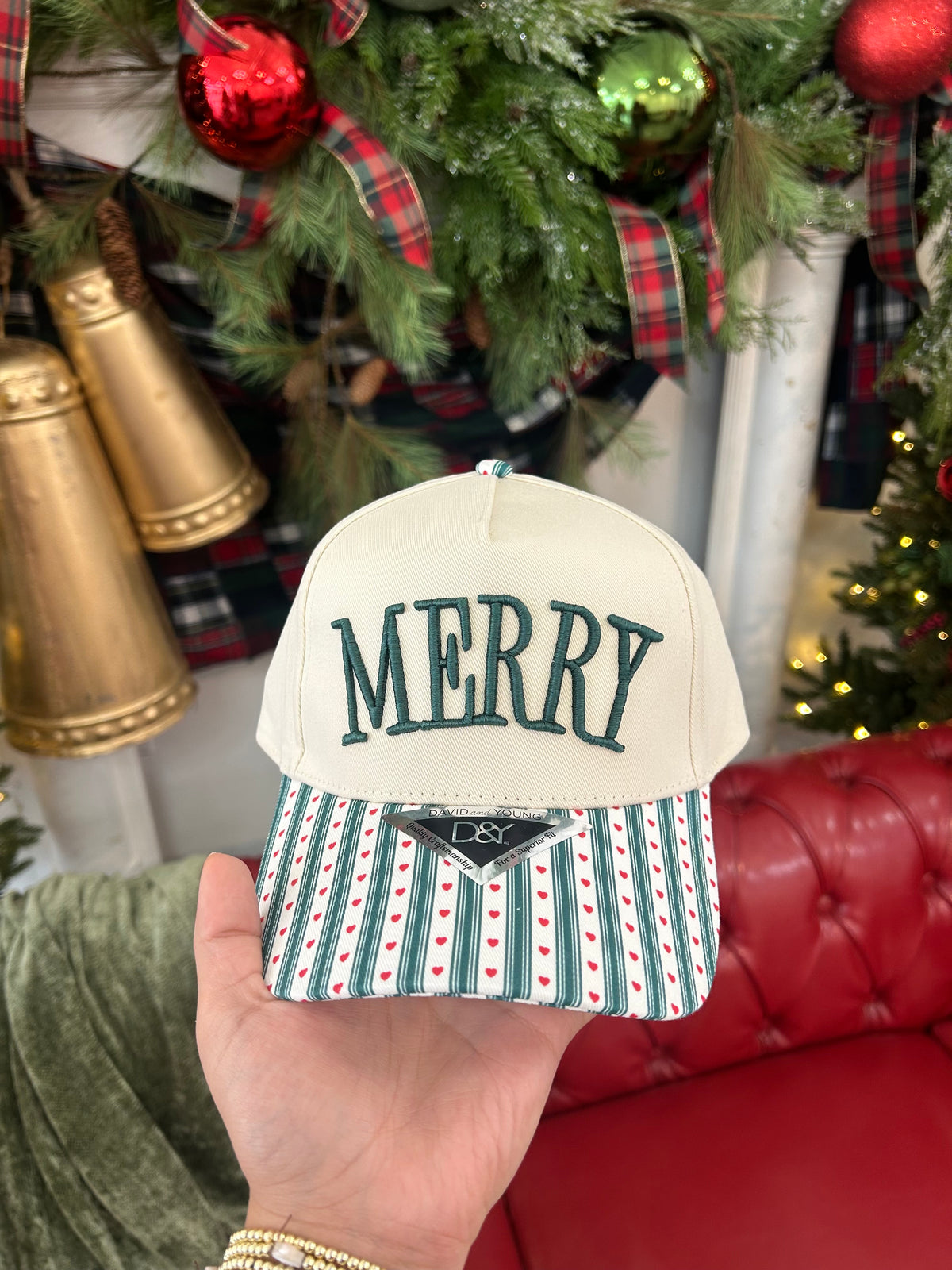 Merry Green/Heart Striped Hat