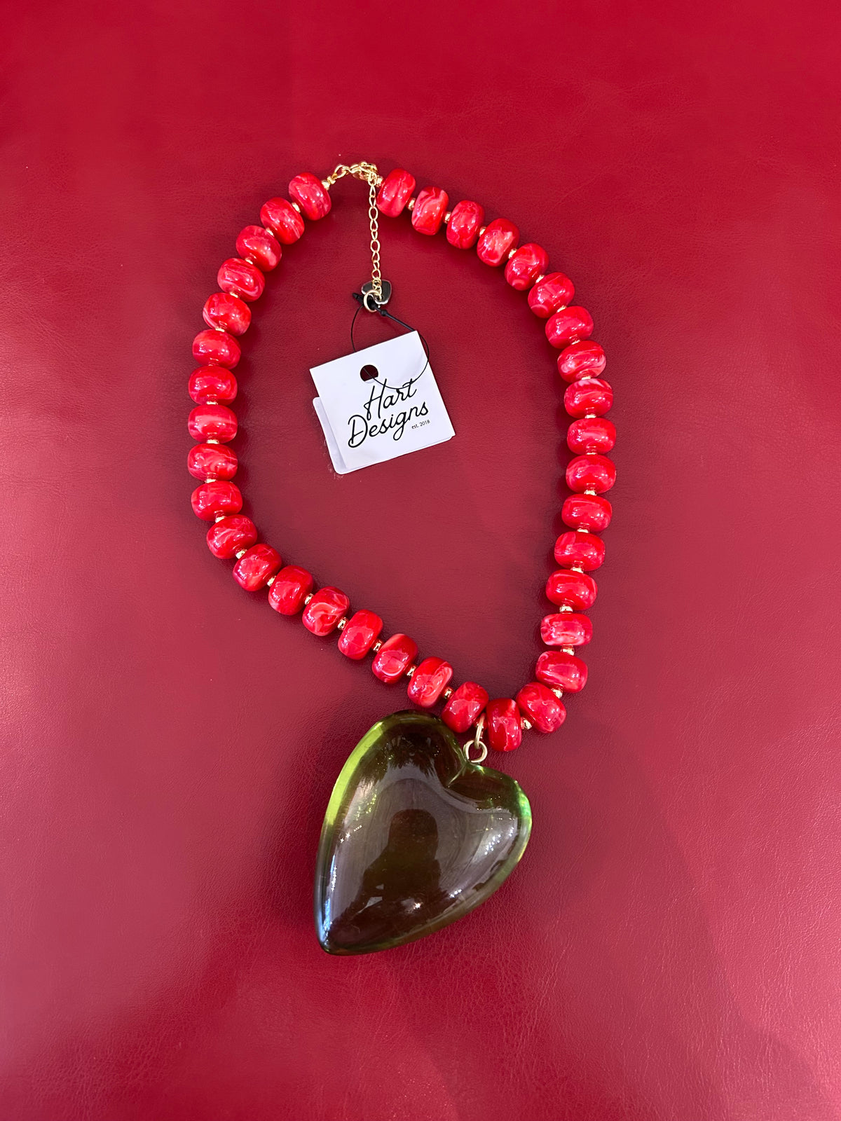 Red Baby Beaded Marble Chunky Heart