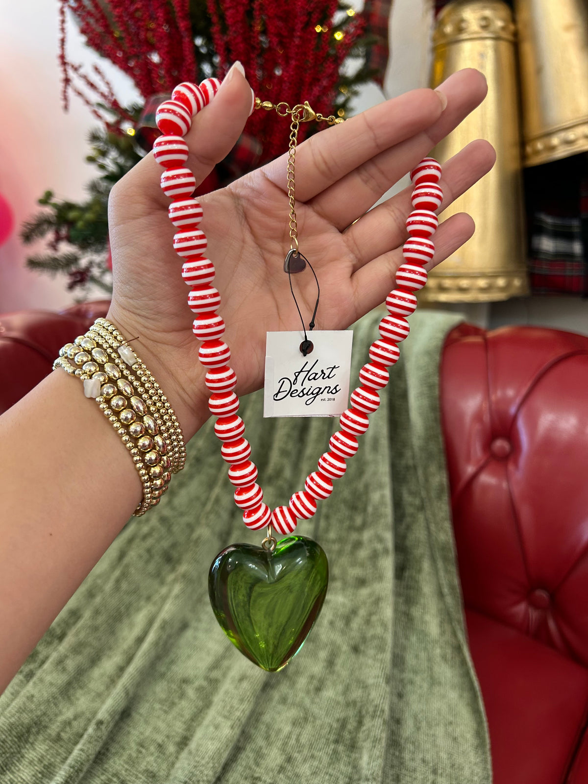 Candy Cane Chunky Heart Necklace