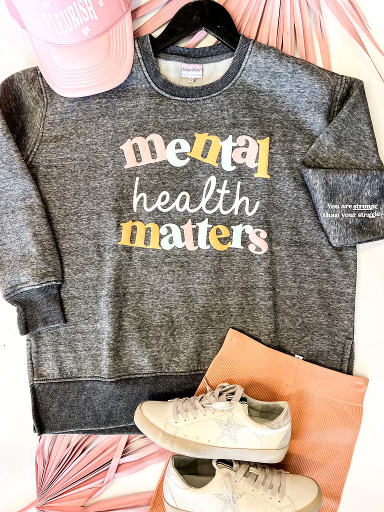 Mental Health Matters Puff Print (Charcoal) - Burnout Sweatshirt / Crew
