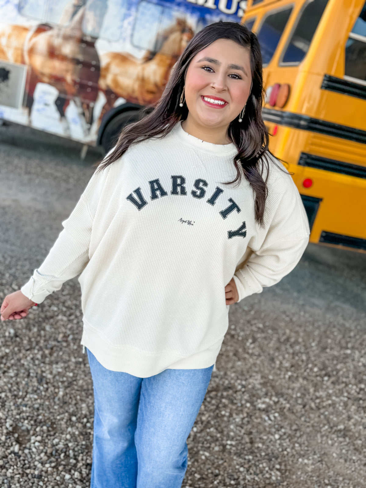 Varsity Black Long Sleeve Waffle