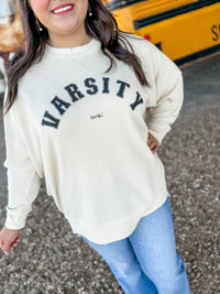 Varsity Black Long Sleeve Waffle