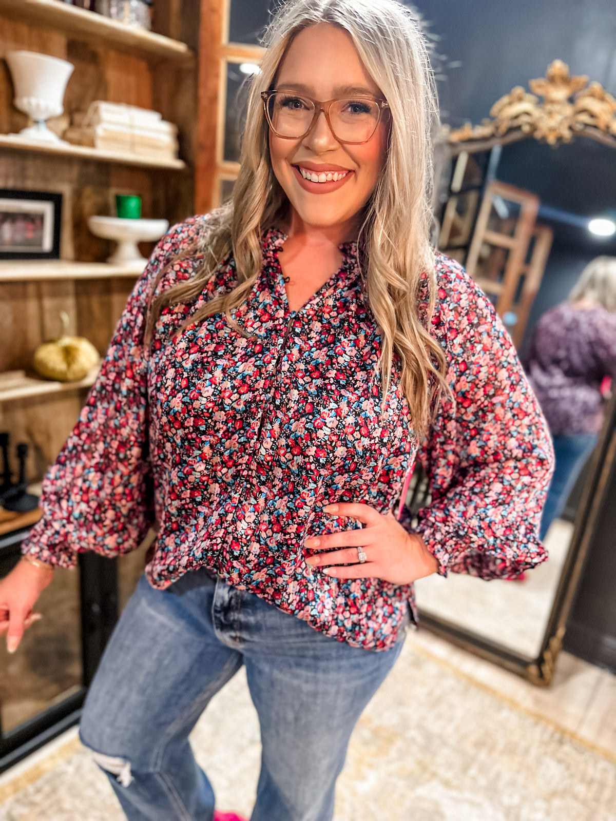 HADDIE LONG SLEEVE BLOUSE - PASSION PUNCH