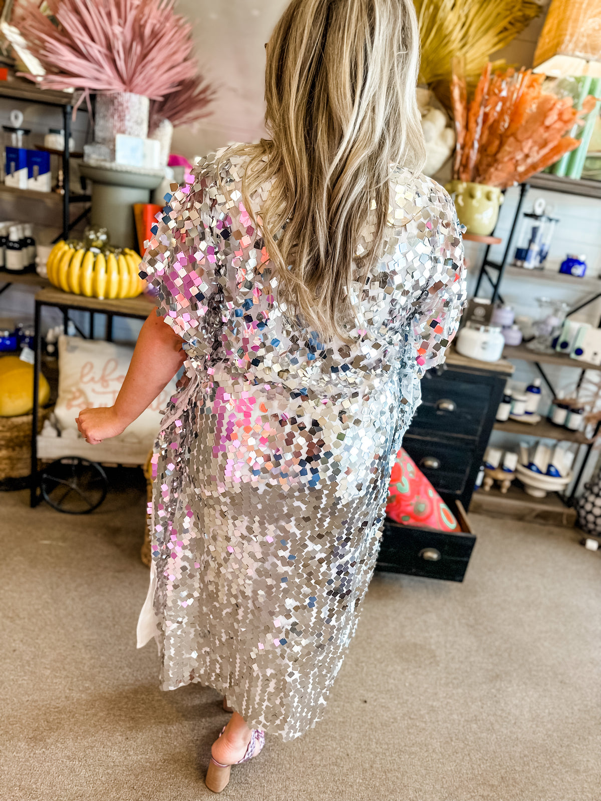 ATLAS SEQUIN CAFTAN MAXI DRESS - OVERCAST