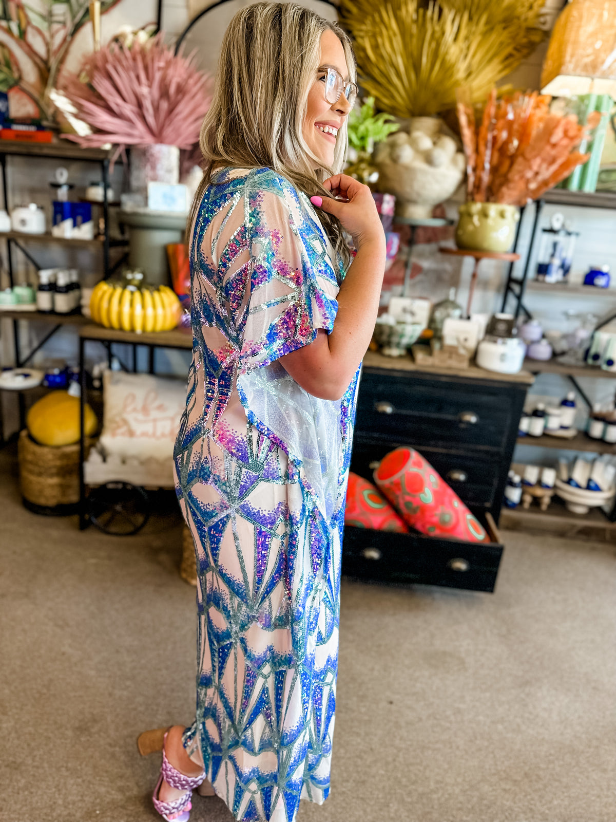 ATLAS SEQUIN CAFTAN MAXI DRESS - QUEEN OF THE SEA