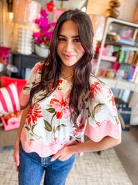 Floral Scallop Hem Top