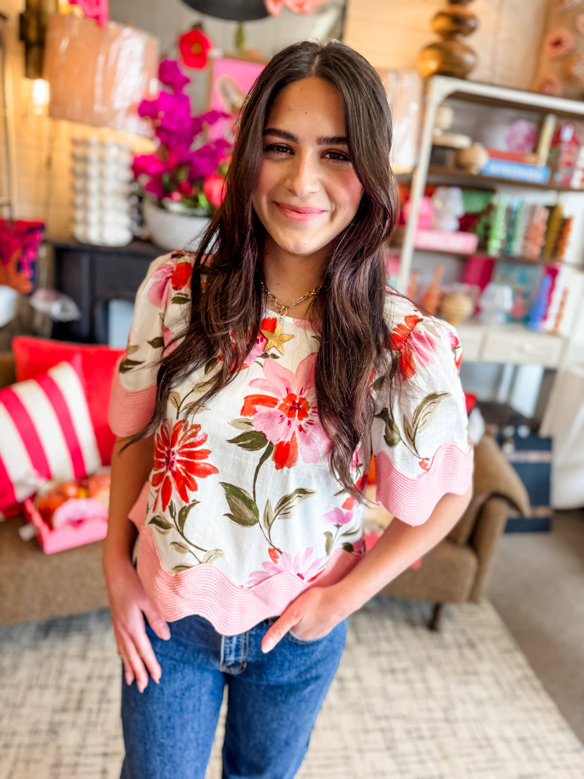 Floral Scallop Hem Top