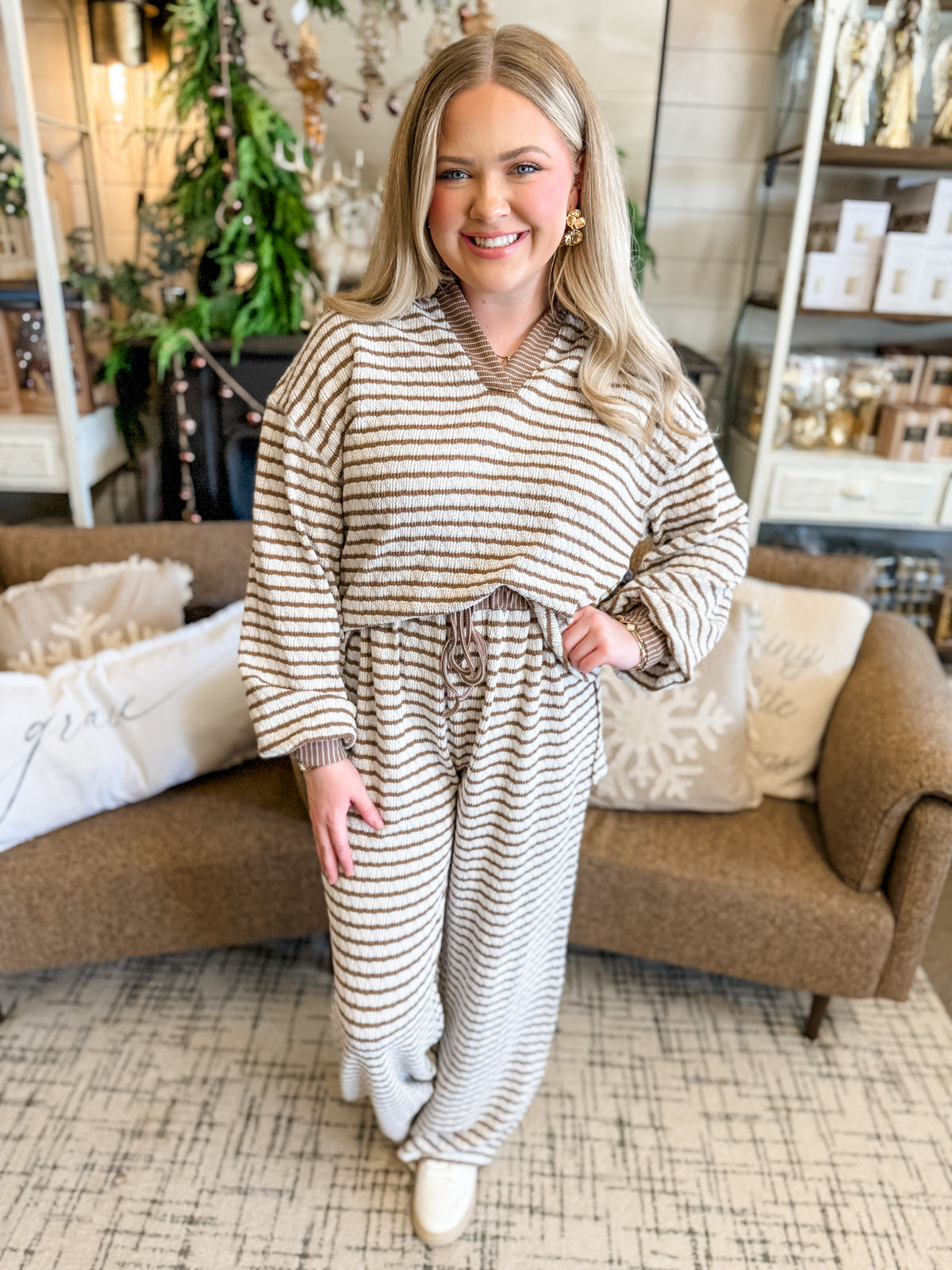 mocha stripe casual set