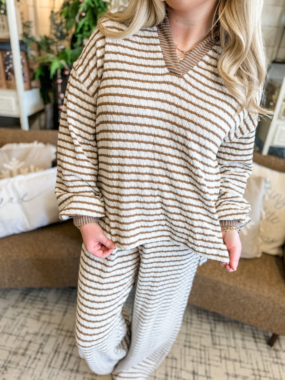 mocha stripe casual set