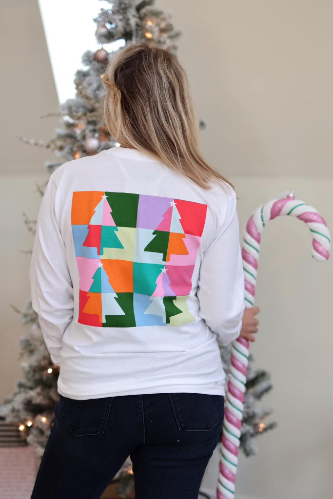 Christmas Party Trees (White) - Long Sleeve/Crew