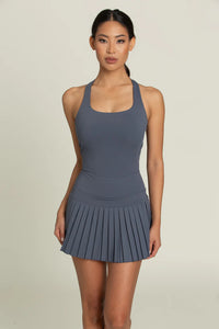 Navy Criss Cross Back Pleated Tennis Dress