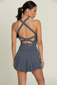 Navy Criss Cross Back Pleated Tennis Dress