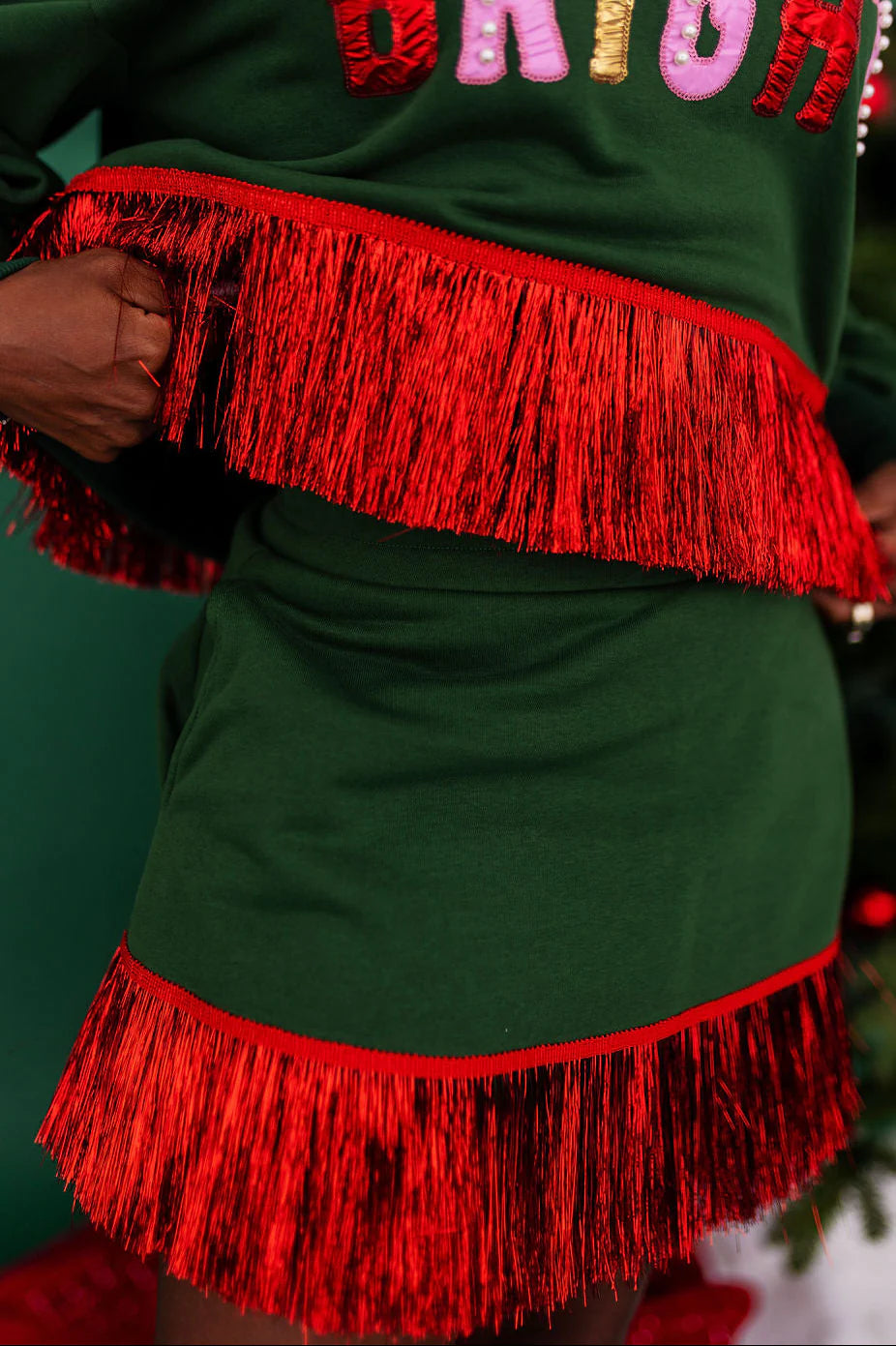 Green Skirt/Skort with Tinsel Fringe