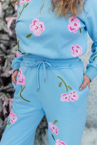 Ice Blue Floral Sweatpants