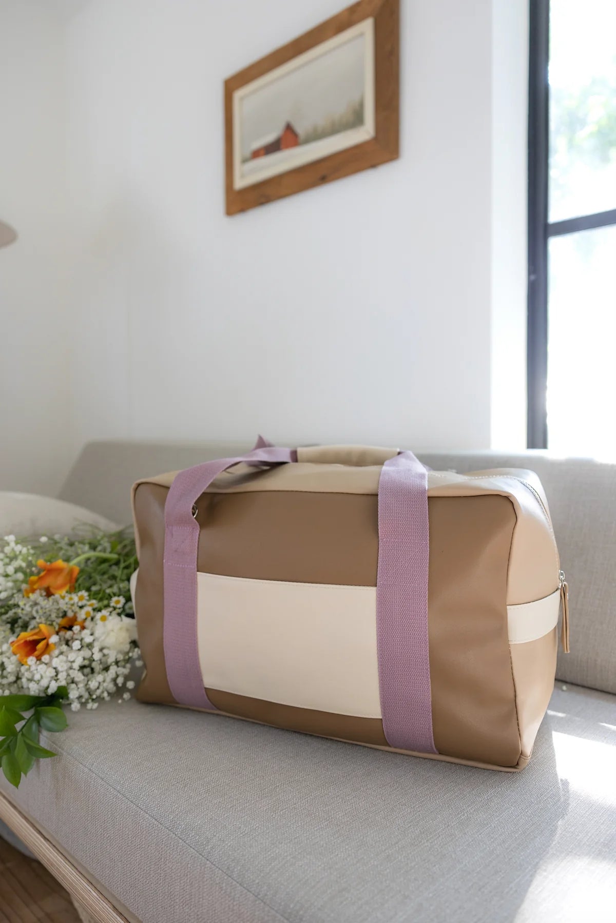 Ari Duffle Bag Color Block Lavender and Latte