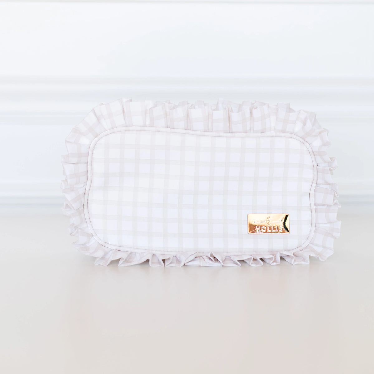Nude Plaid Ruffled Nylon Medium Pouch