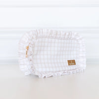 Nude Plaid Ruffled Nylon Medium Pouch